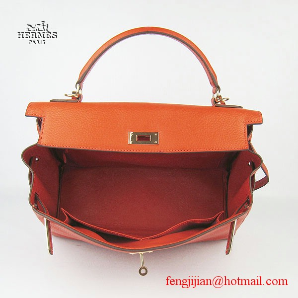 Hermes Kelly 32cm Togo Leather Bag Orange 6108 Gold Hardware